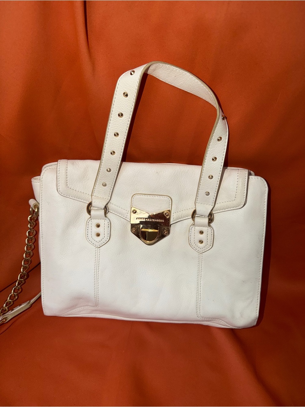Aimee Kestenberg White Leather Satchel with Gold-Tone Lock